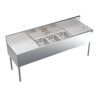 Krowne Royal Series 84-Inch Three-Compartment Underbar Bar Sink with Left and Right Drainboards