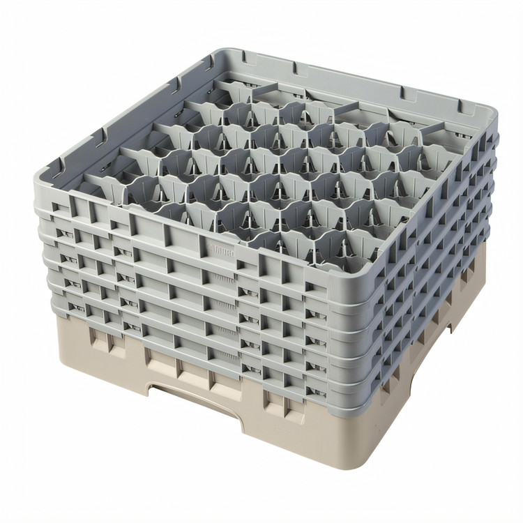 Product image #2 for Cambro Camrack Full-Size 30-Compartment Glass Rack with 5 Soft Gray Extenders, Beige