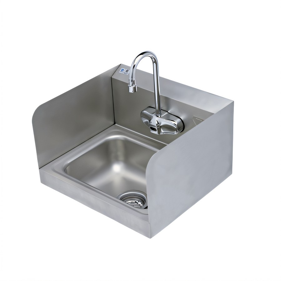 Product image #1 for T&S Brass Wall-Mounted Stainless Steel Hand Sink with Electronic Sensor Faucet and Side Splash Shields
