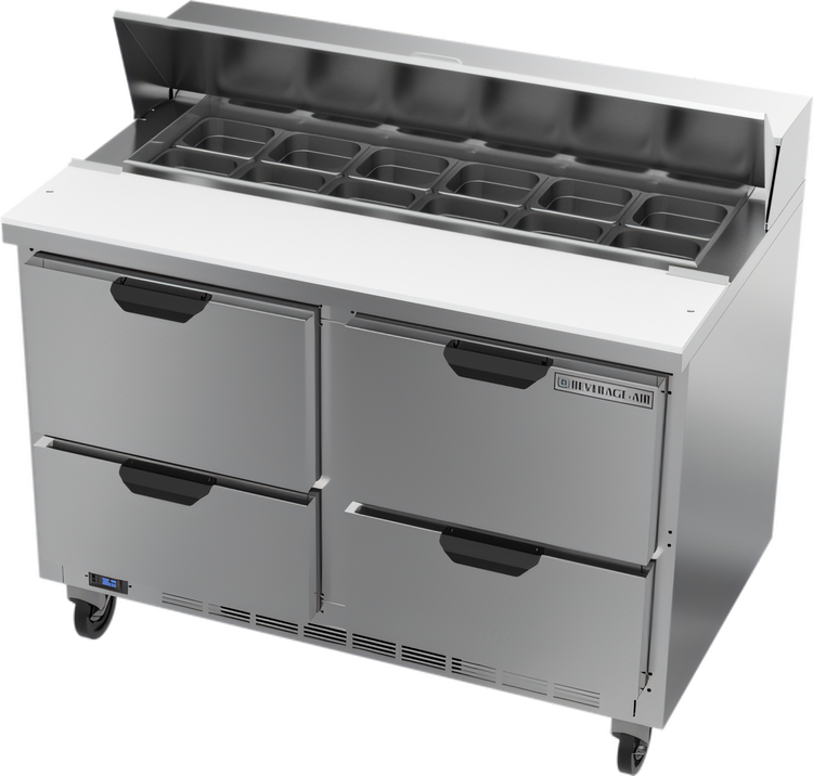 Product image #1 for Beverage-Air 48-Inch Two-Section Sandwich Top Refrigerated Counter with 12-Pan Top and 4 Drawers
