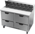 Thumbnail image #1 for Beverage-Air 48-Inch Two-Section Sandwich Top Refrigerated Counter with 12-Pan Top and 4 Drawers