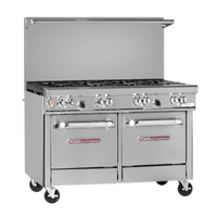 Southbend Ultimate 48-Inch Gas Restaurant Range with 2 Open Burners, Wavy Grates, 36-Inch Charbroiler, Convection Oven, and Cabinet Base