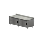 Thumbnail image #1 for BK Resources CSTR5-3084S Stainless Steel Chef Table with Enclosed Cabinet Base, 84 x 30 Inches, 14-Gauge Top, 5-Inch Backsplash