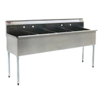Thumbnail image #1 for Eagle Group 1872-4-16/4 Four-Compartment 430 Stainless Steel Utility Sink, 18 x 18 x 13-3/8 Inch Bowls, 8-Inch Backsplash, Galvanized Legs