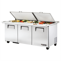 True 72-Inch Dual-Side Mega Top Sandwich/Salad Prep Table with 3 Doors and 30-Pan Capacity