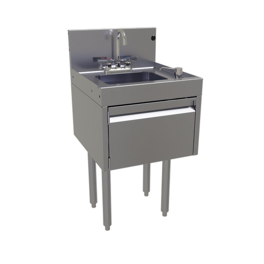 Product image #1 for Glastender Deluxe Free-Standing Door-Style Underbar Hand Sink Unit, 18-Inch W x 19-Inch D, Stainless Steel
