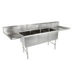 Thumbnail image #1 for John Boos 3B18244-2D18 3-Compartment Stainless Steel Sink with Left & Right Drainboards, 93-1/4"W, 16/300, 14" Deep