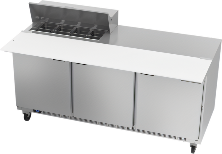 Product image #1 for Beverage-Air SPE72HC-08C Three-Section Sandwich Top Refrigerated Prep Table, 72 Inch, 3-Door, 8-Pan