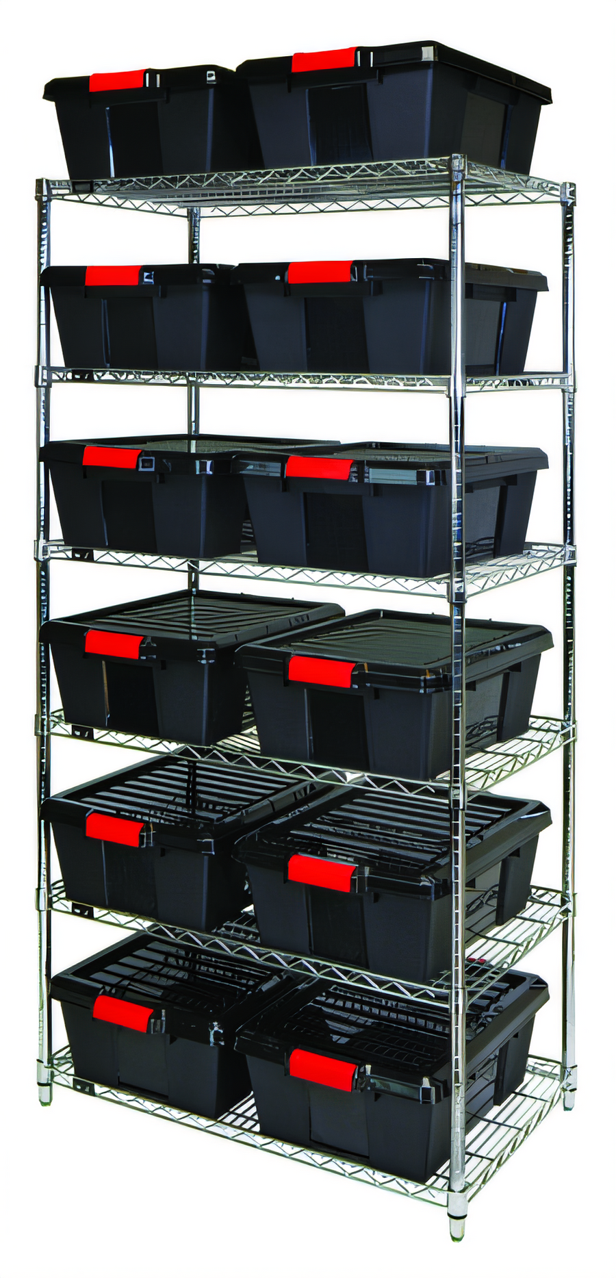 Product image #1 for Quantum Stationary Wire Shelving Bin System with 6 Shelves, 12 Bins, and 12 Lids, 36"W x 21"D x 74"H