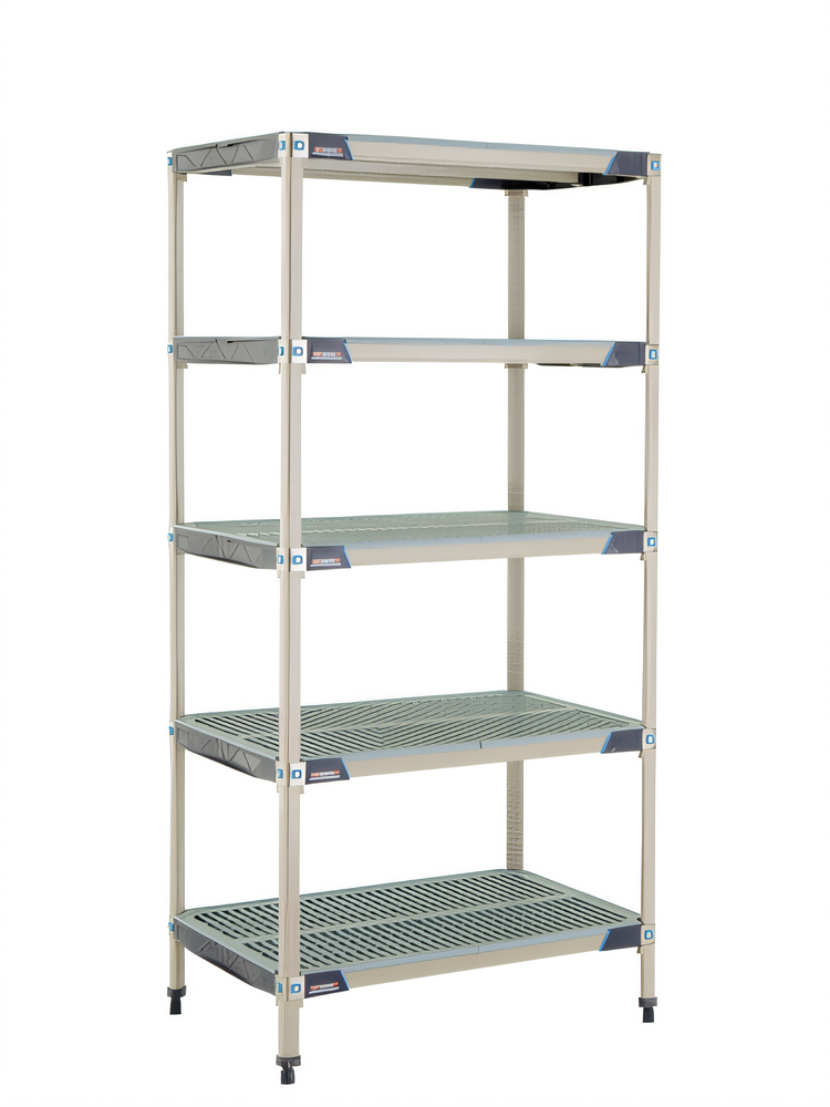 Product image #1 for MetroMax i 5-Shelf Stationary Open Grid Polymer Starter Shelving Unit, 36 x 24 x 74 Inches, Blue