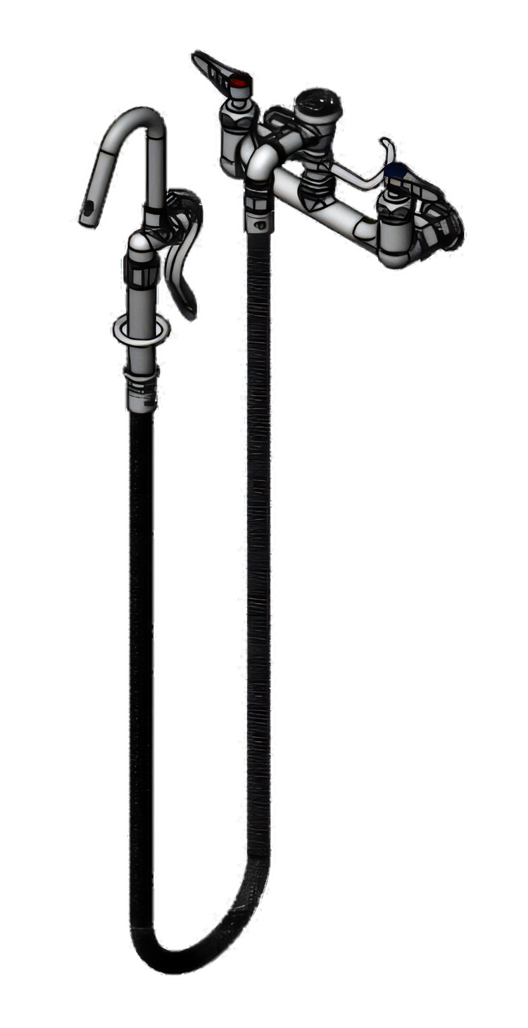Product image #1 for T&S Brass Wall-Mount Pot Filler Faucet with 68-Inch Flexible Stainless Steel Hose and Hook Nozzle, 8-Inch Centers