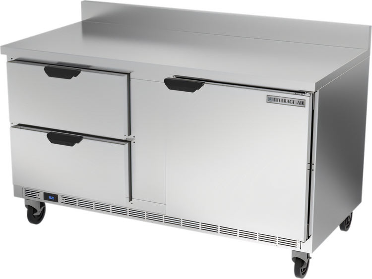 Product image #1 for Beverage-Air 60-Inch Two-Section Worktop Refrigerator with 1 Door, 2 Drawers, and Foamed-In-Place Backsplash