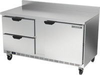 Beverage-Air 60-Inch Two-Section Worktop Refrigerator with 1 Door, 2 Drawers, and Foamed-In-Place Backsplash