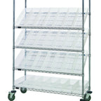 Thumbnail image #1 for Quantum WRCSL5-63-2448-106CL Slanted Shelf Cart with 28 Clear Bins, 1,200 lb Capacity, Chrome-Plated, 48 x 24 x 69 Inches