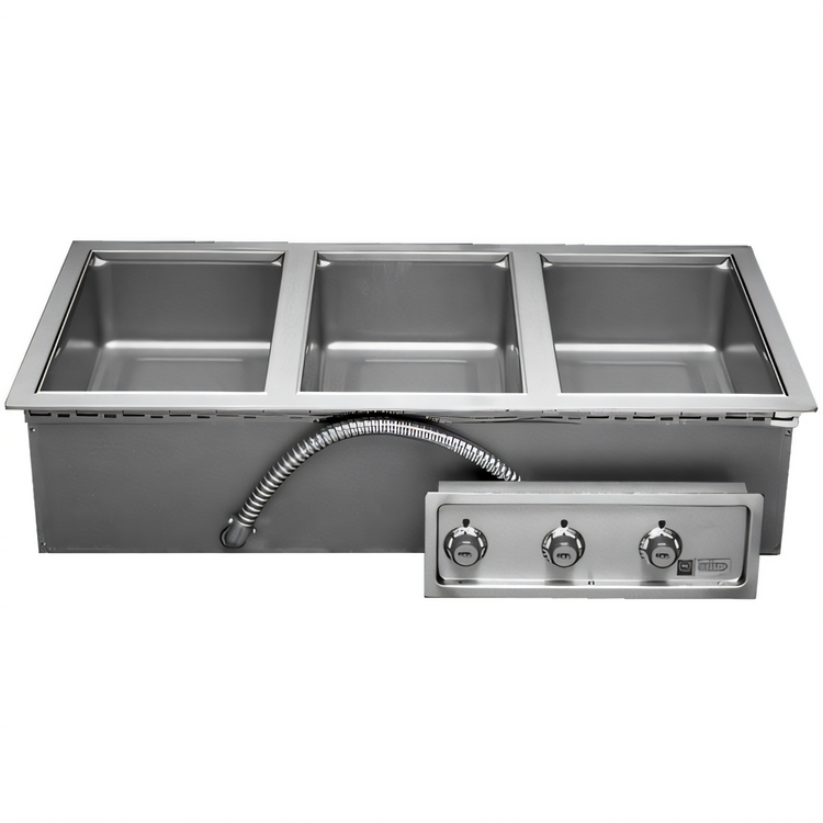 Product image #1 for APW Wyott Heavy-Duty Three-Well Drop-In Electric Hot Food Well for 12 x 20 Pans, Wet or Dry, with Drain