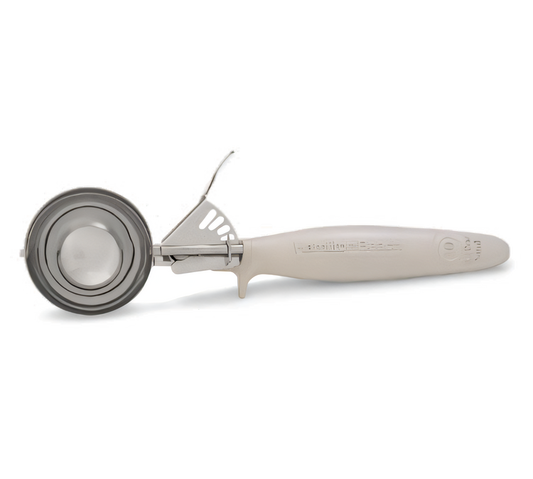Product image #1 for Hamilton Beach Commercial #10 Ivory Thumb Press Portion Scoop Disher with Stainless Steel Bowl and Pan Rest