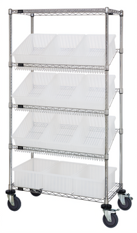 Quantum Mobile Wire Shelving Bin System with 12 Clear Bins, 36 x 18 x 63 Inches, Chrome Plated Finish
