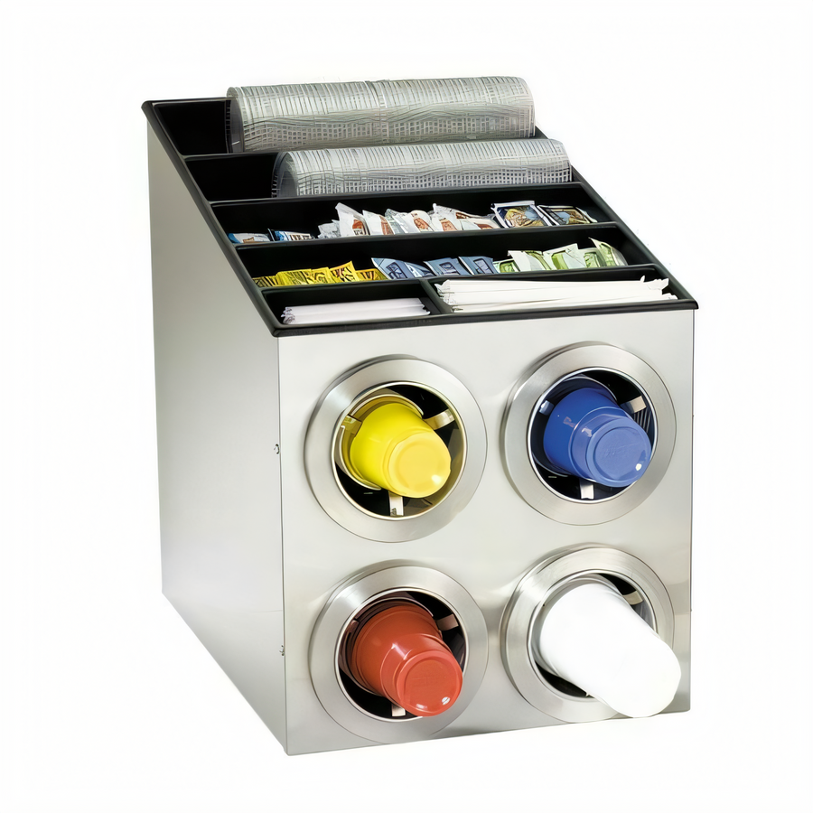 Product image #1 for Dispense-Rite CTC-L-2X2SS Countertop Stainless Steel Cup & Lid Dispensing Cabinet with 4 Adjustable Dispensers