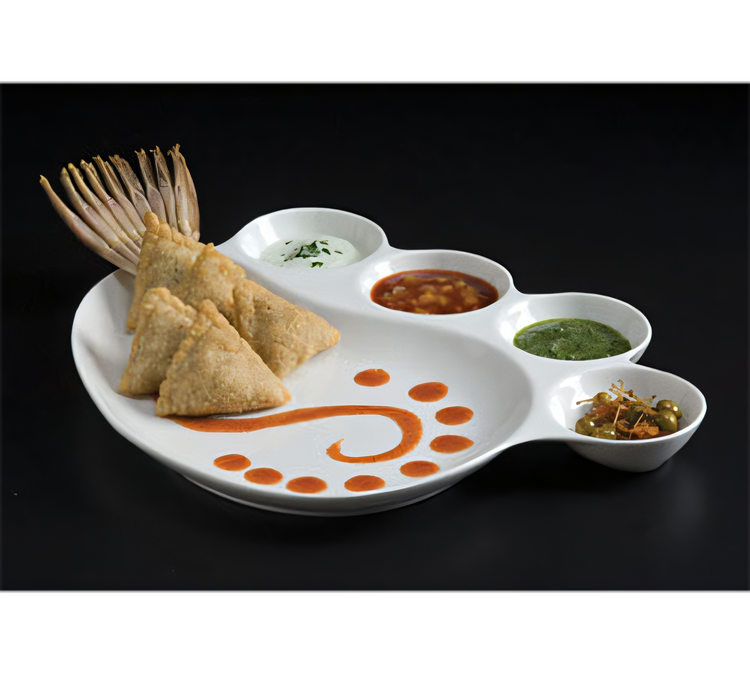Product image #1 for American Metalcraft Porcelain Divided Impression Plate with Built-In Sauce Cups