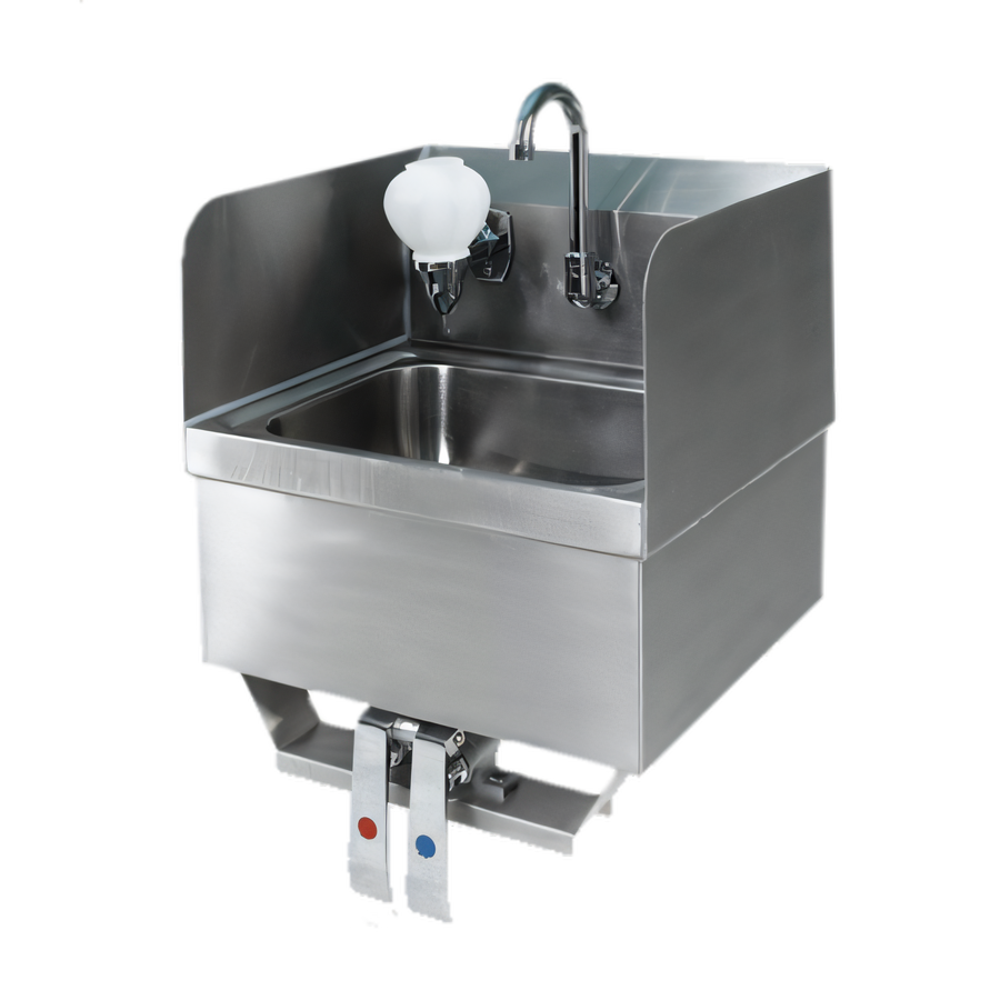 Product image #1 for Wall-Mount Stainless Steel Hand Wash Sink with Knee Pedal Valves, Faucet, Soap Dispenser and Side Splashes
