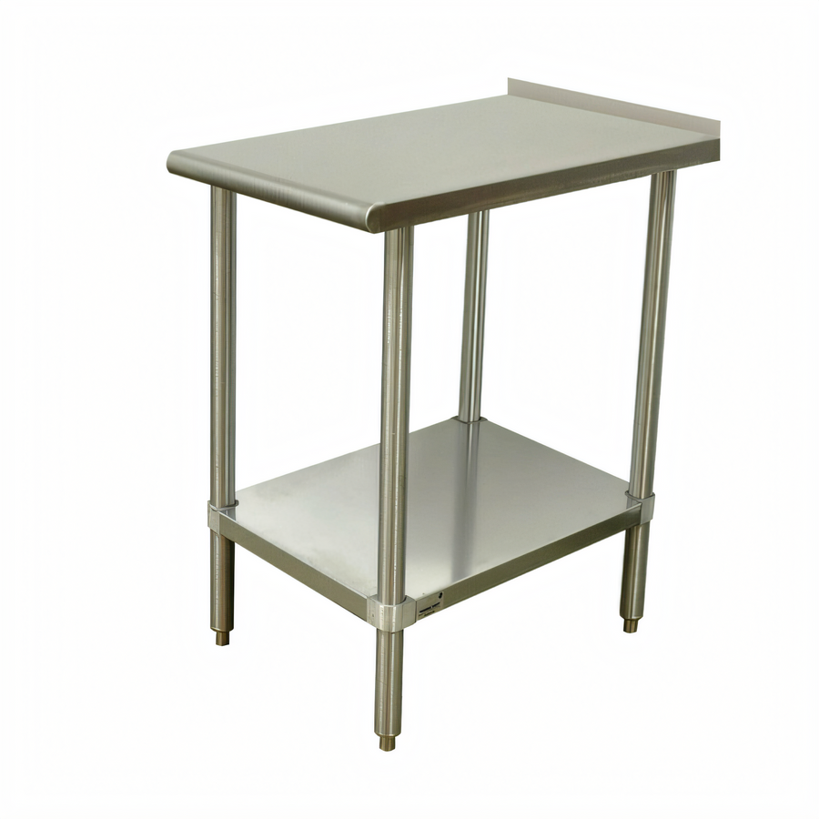 Product image #1 for Advance Tabco 16-Gauge 304 Stainless Steel Equipment Filler Table with Adjustable Undershelf, 18"W x 24"D, 1-1/2" Rear Up-Turn
