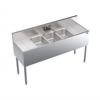 Krowne Royal Series Three-Compartment Underbar Sink Unit with Integrated Drainboards and Faucet, 60