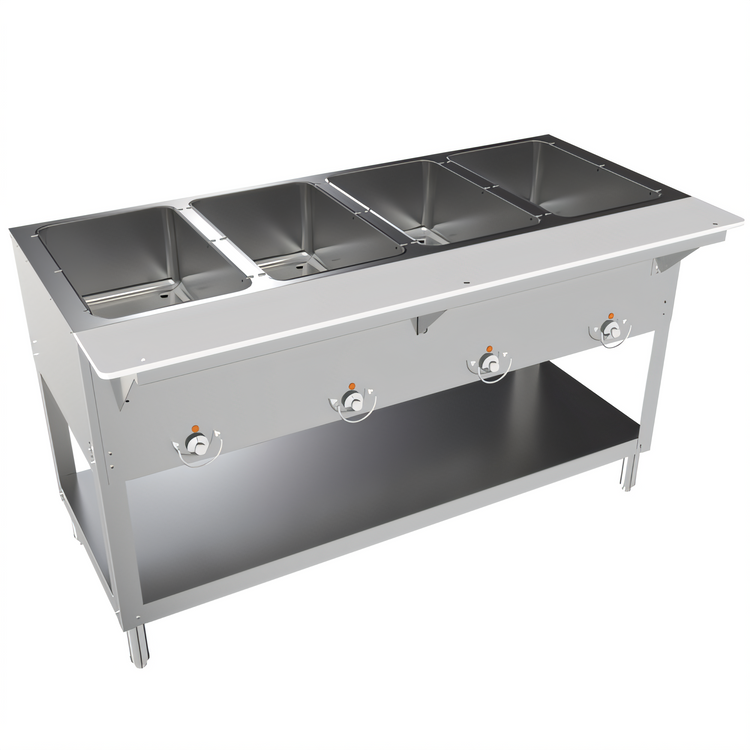 Product image #1 for BK Resources 4-Pan Full-Size Electric Open Well Steam Table with Cutting Board Shelf and Undershelf