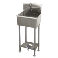 Advance Tabco One-Station Floor-Mount Toe-Push Service Sink with Gooseneck Spout and 3-1/2-Inch Basket Drain, 18 Inch Wide