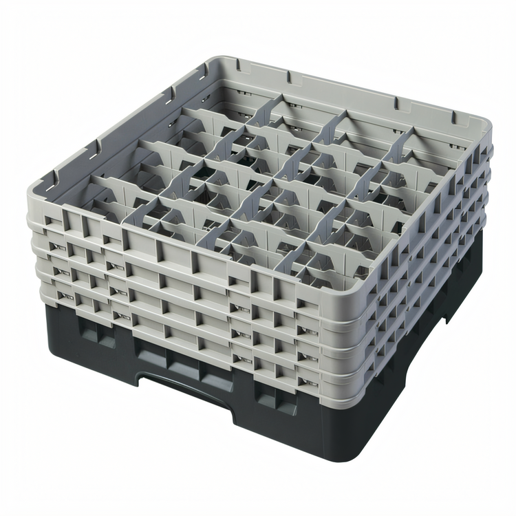 Product image #2 for Cambro Camrack® Full Size 16-Compartment Glass Rack with 4 Soft Gray Extenders, Black