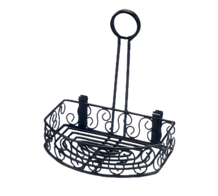 Product image #1 for Ironworks Semi-Round Black Wrought Iron Tabletop Condiment Caddy with Flat Back and Menu Clips