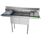 Thumbnail image #1 for Koolmore SB151512-15B3 60 x 21 Inch Commercial 2-Compartment Stainless Steel Sink with Left and Right Drainboards, Backsplash, and Legs
