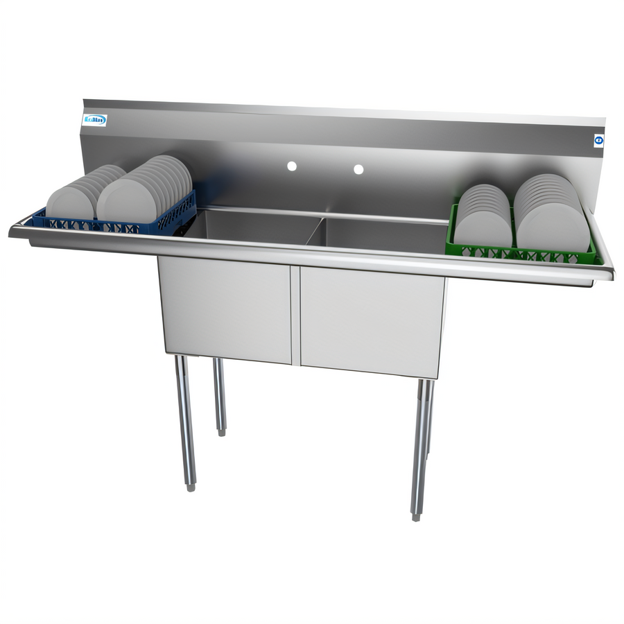 Product image #1 for KoolMore 60 Inch x 21 Inch Commercial 2-Compartment Stainless Steel Sink with Left and Right Drainboards