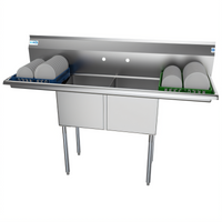 KoolMore 60 Inch x 21 Inch Commercial 2-Compartment Stainless Steel Sink with Left and Right Drainboards