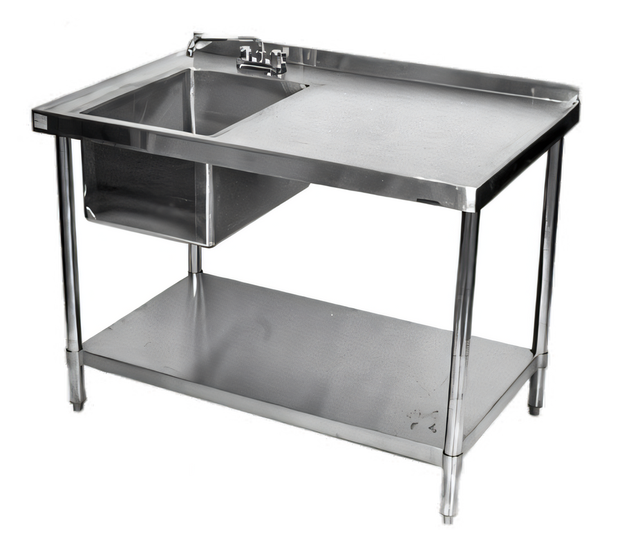 Product image #1 for Klinger's Trading 48" x 30" Left-Side Prep Sink Work Table with 304 Stainless Steel Top, Undershelf and 2" Backsplash