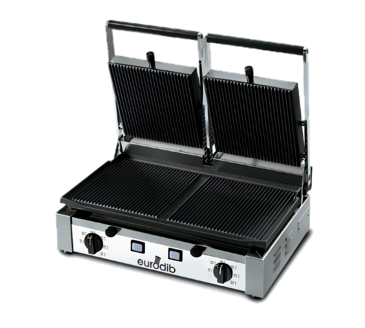 Product image #1 for Eurodib Double Countertop Panini Grill with Ribbed Cast Iron Plates, 208-240V