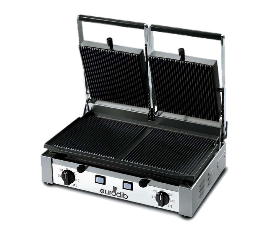 Product image #1 for Eurodib Double Countertop Panini Grill with Ribbed Cast Iron Plates, 208-240V