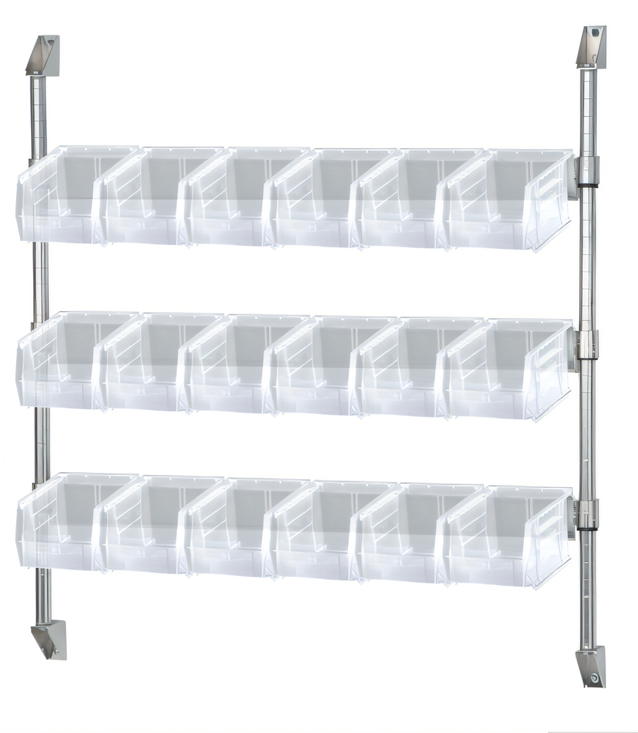 Product image #1 for Quantum Wall-Mount Cantilever Bin Holder Starter Unit with 18 Clear Bins, 36 x 10-7/8 x 34 Inches