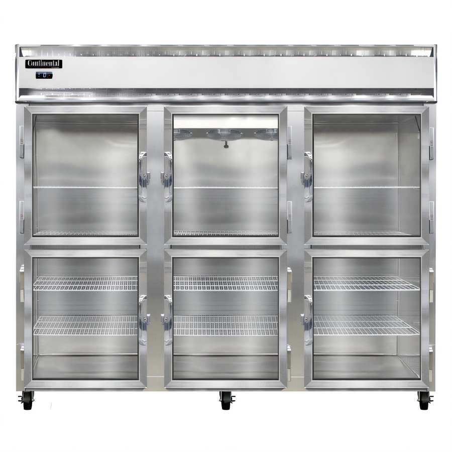Product image #1 for Continental Refrigerator 3FENGDHD 82.25" Three-Section Extra-Wide Display Reach-In Freezer with Half-Height Glass Doors