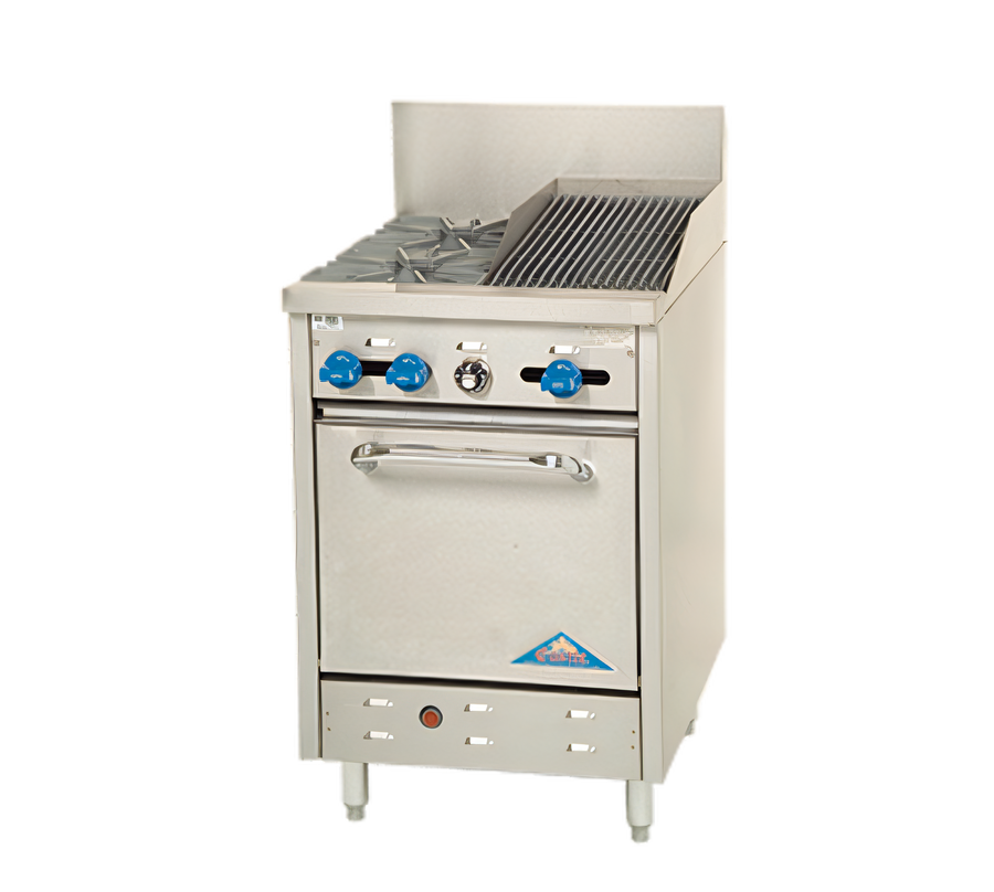 Product image #1 for Comstock-Castle F318-1RB 24-Inch Gas Range with 2 Open Burners, 12-Inch Char-Broiler and Space-Saver Oven