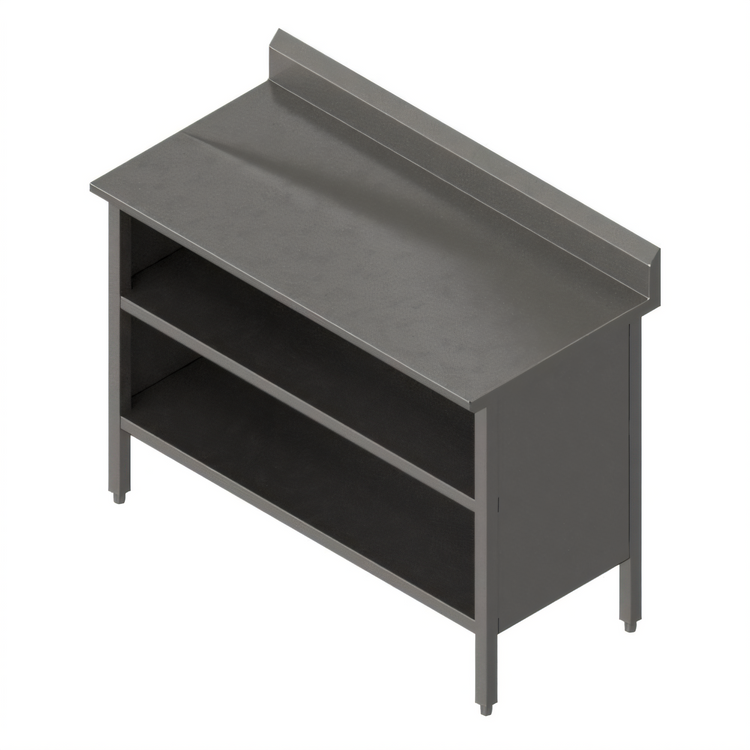 Product image #1 for John Boos Open-Front Enclosed Base Work Table with 16-Gauge 300 Series Stainless Steel Top and 5-Inch Rear Riser, 60 x 24 Inches