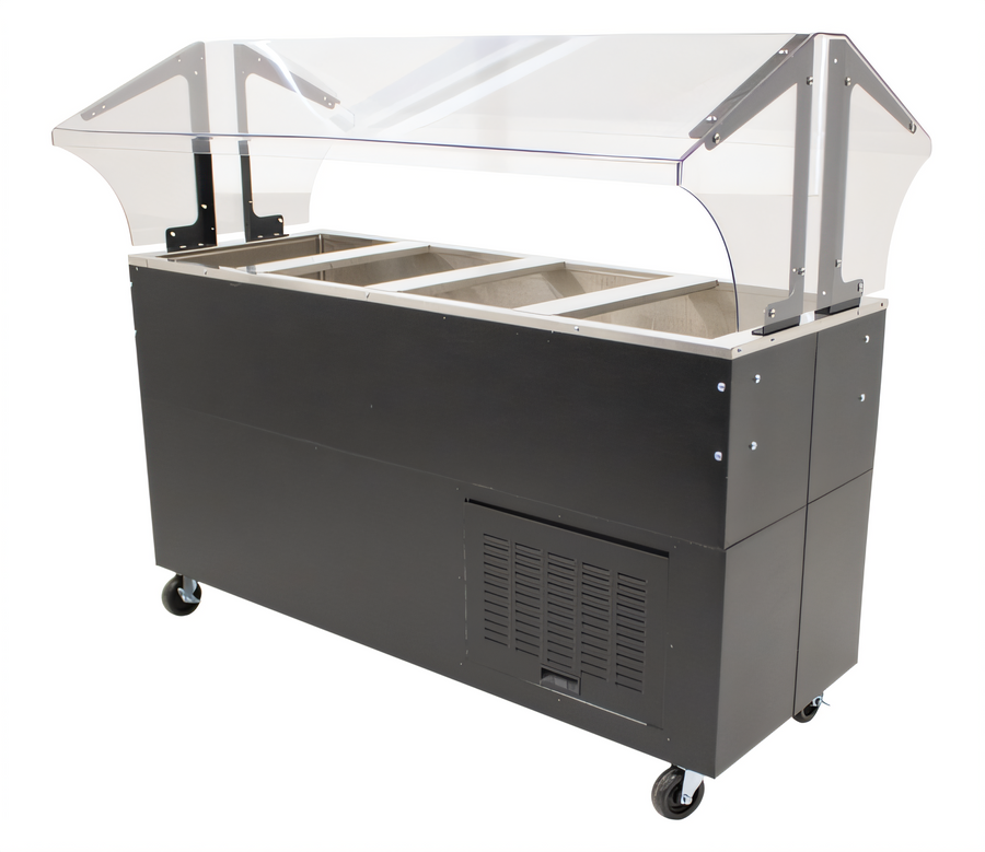 Product image #1 for Advance Tabco 4-Pan Mobile Cold Pan Serving Counter with Double-Sided Sneeze Guard