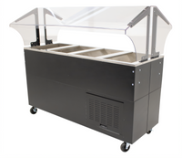 Advance Tabco 4-Pan Mobile Cold Pan Serving Counter with Double-Sided Sneeze Guard