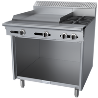 Garland Cuisine Series Heavy Duty 36-Inch Natural Gas Combination Top Range with 24-Inch Left Griddle, 2 Right Open Burners, and Storage Base