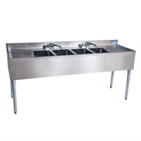 BK Resources 4-Compartment Stainless Steel Underbar Sink with Left and Right Drainboards, 84 Inch Wide