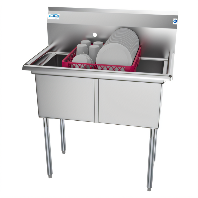 Product image #1 for KoolMore 36-Inch Freestanding 2-Compartment Stainless Steel Commercial Sink with Backsplash and Adjustable Feet