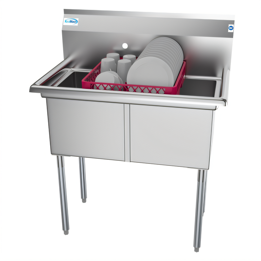 Product image #1 for KoolMore 36-Inch Freestanding 2-Compartment Stainless Steel Commercial Sink with Backsplash and Adjustable Feet