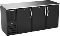 Beverage-Air 72-Inch Three-Section Pass-Thru Back Bar Refrigerator, Solid Doors, Right-Mounted Self-Contained Refrigeration, Black