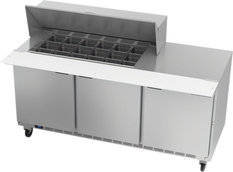 Product image #1 for Beverage-Air Three-Section Mega Top Refrigerated Prep Table, 72 Inch, 3 Door