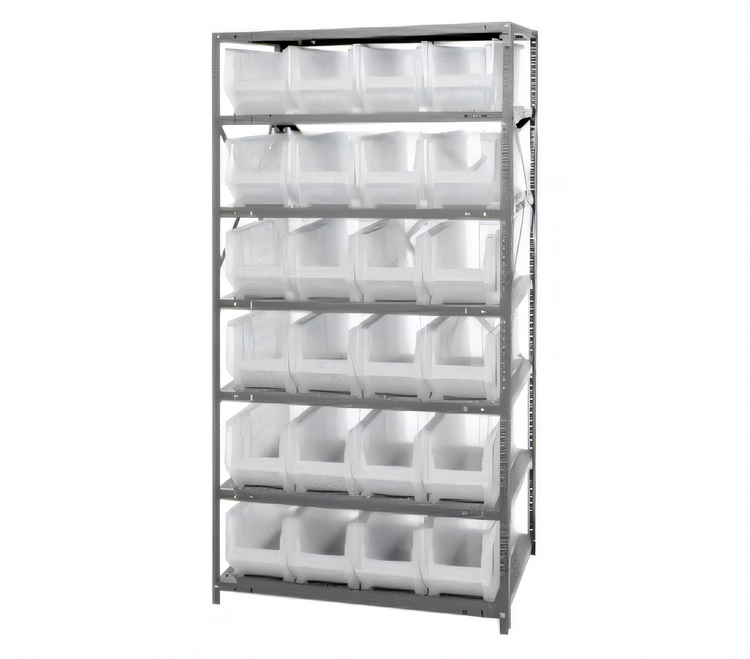 Product image #1 for Quantum Heavy-Duty Stationary Wire Shelving Unit with 8 Shelves and 24 Clear Bins, 36 x 24 x 75 Inches