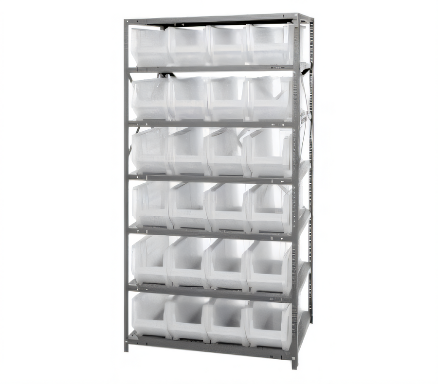 Product image #1 for Quantum Heavy-Duty Stationary Wire Shelving Unit with 8 Shelves and 24 Clear Bins, 36 x 24 x 75 Inches